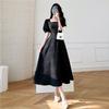 Women's Summer 2026 Retro French First Love Dress - Square Neck, Puff Sleeve, Waist-Cinched, Slimming, Gentle Long Skirt