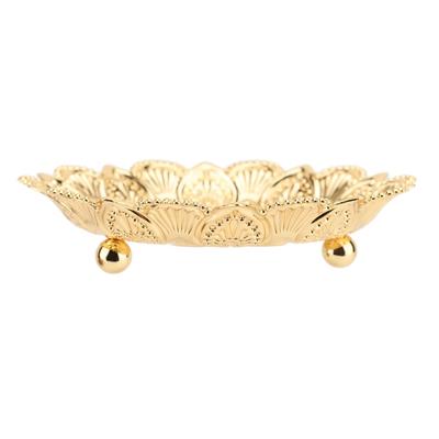 Retro Embossed Turkish Serving Tray Gold Round Flower Tray Metal Coffee Tea Tray  Outdoor Use