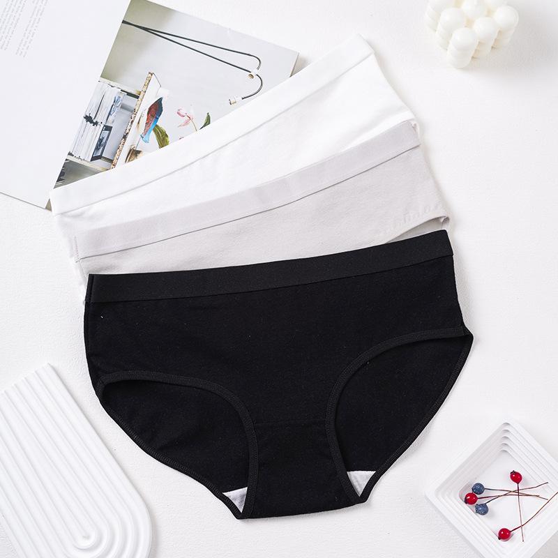 Black White Gray Pure Cotton Underwear for Girls Soft Sticky Waist Hip Underwear Pure Cotton Crotch Simple Triangle Panties