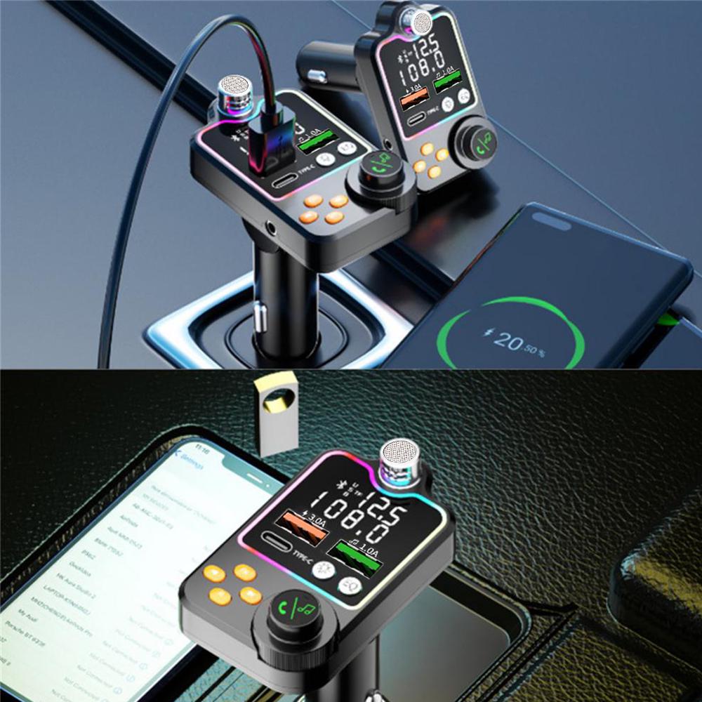 Q15 Bluetooth Car FM Transmitter: Hands-Free MP3 Player with Dual USB Ports & PD 3.1A Charger.