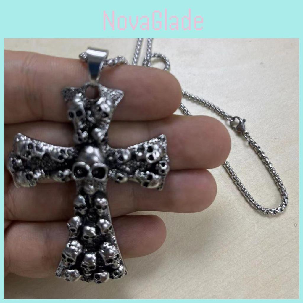 Stylish Punk Gothic Skull Cross Vintage Pendant Necklace For Halloween Celebrations