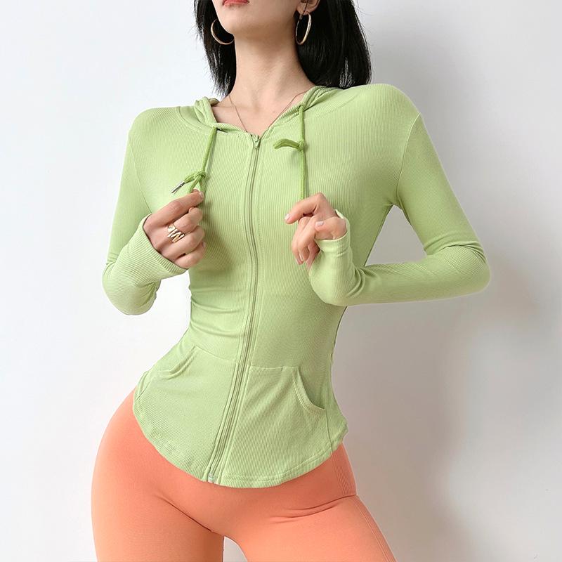 Women s Quick Dry Slim Fit Hooded Sports Jacket - Solid Long Sleeve Yoga & Running Top L зелёный