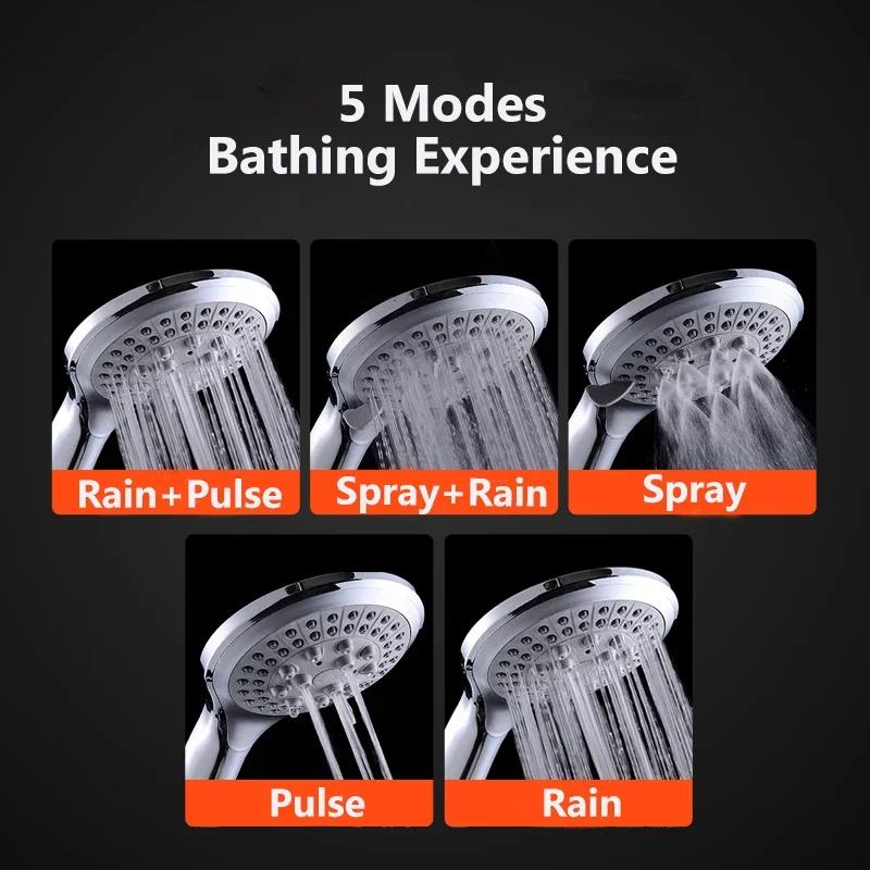 High Quality 5 Modes Round Rain Shower Head with Hose Sets Shower Holder for Bathroom Shower Accessories Douche