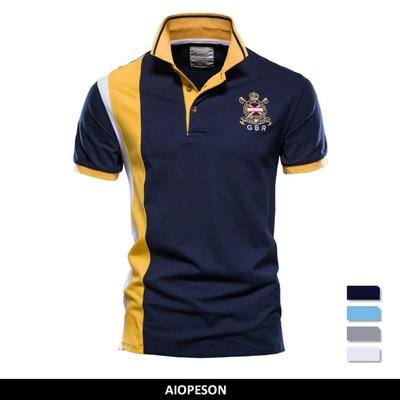 Usegiraffe Men's Summer Fashion Polo Shirt Business Men Polo Shirt Trend Stitching Contrast Color 100% Cotton Polo Shirt Men's Casual Slim Fit