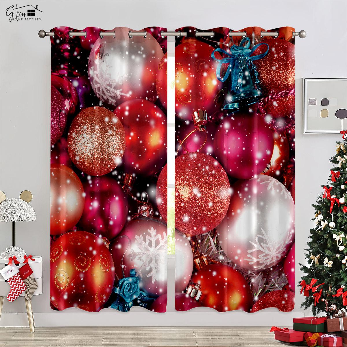 

Xmas Ornament Drapery Xmas Tree Christmas Holiday Hat Gift Elk Snowflakes Latest Festival 3d Printing Easy To Wash Drapery W50xH130(CM)x2PCS&Rod pocket