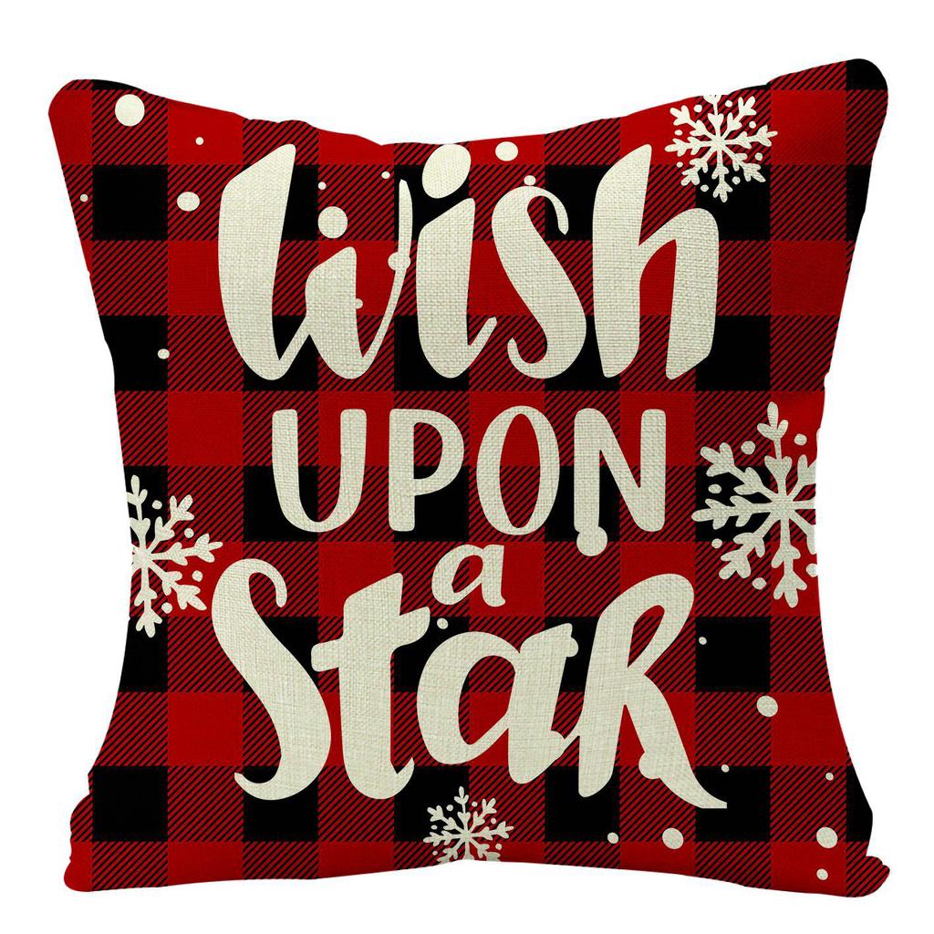 Christmas Plaid Linen Pillowcase Festive Home Decoration Gift Sofa Pillow Cushion Cover