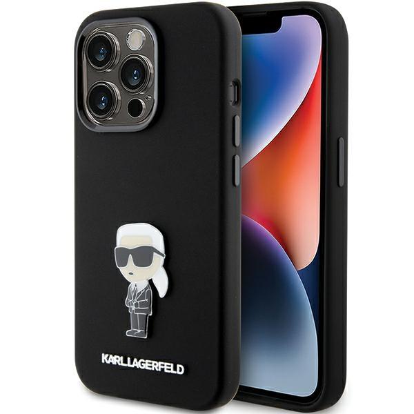 Karl Lagerfeld KLHCP15LSMHKNPK iPhone 15 Pro 6.1" Black Silicone Ikonik Metal Pin