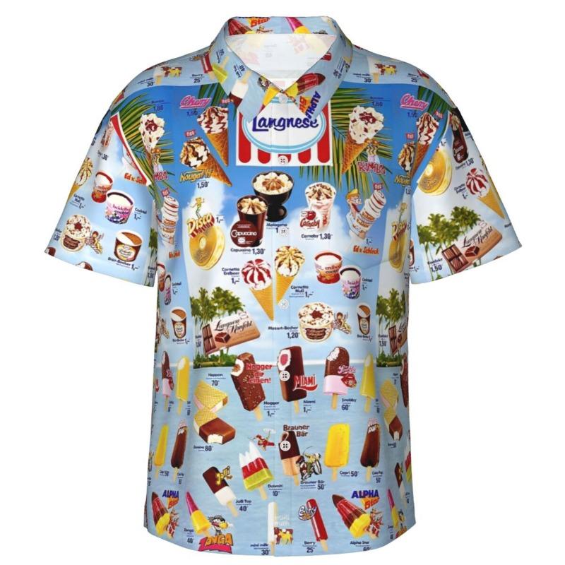 Camicia Hawaiana Vintage da Uomo con Gelato, Abbigliamento da Spiaggia, Vacanze Estive, Retrò, Menu, Poster, Camicie a Bottoni