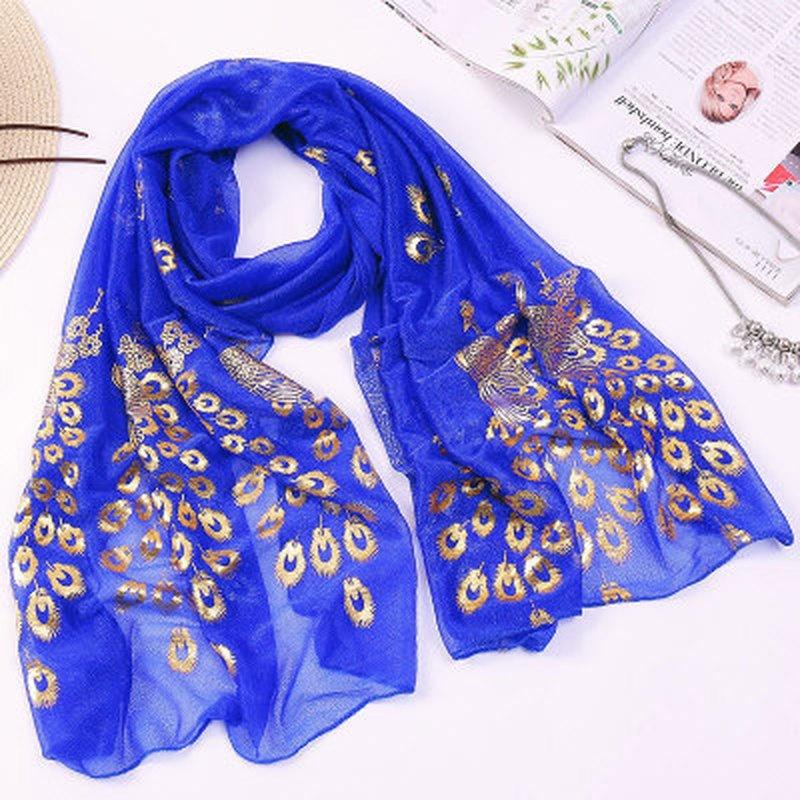 Female Scarf Women Lady Multi-color Peacock Flower Scarf Long Soft Wrap Shawl Stole Scarve