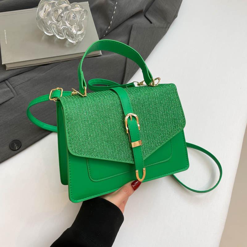 

Portable small square women s bag fashionable solid color texture 2025 spring and summer new large-capacity popular commuter single shoulder oblique s зелений