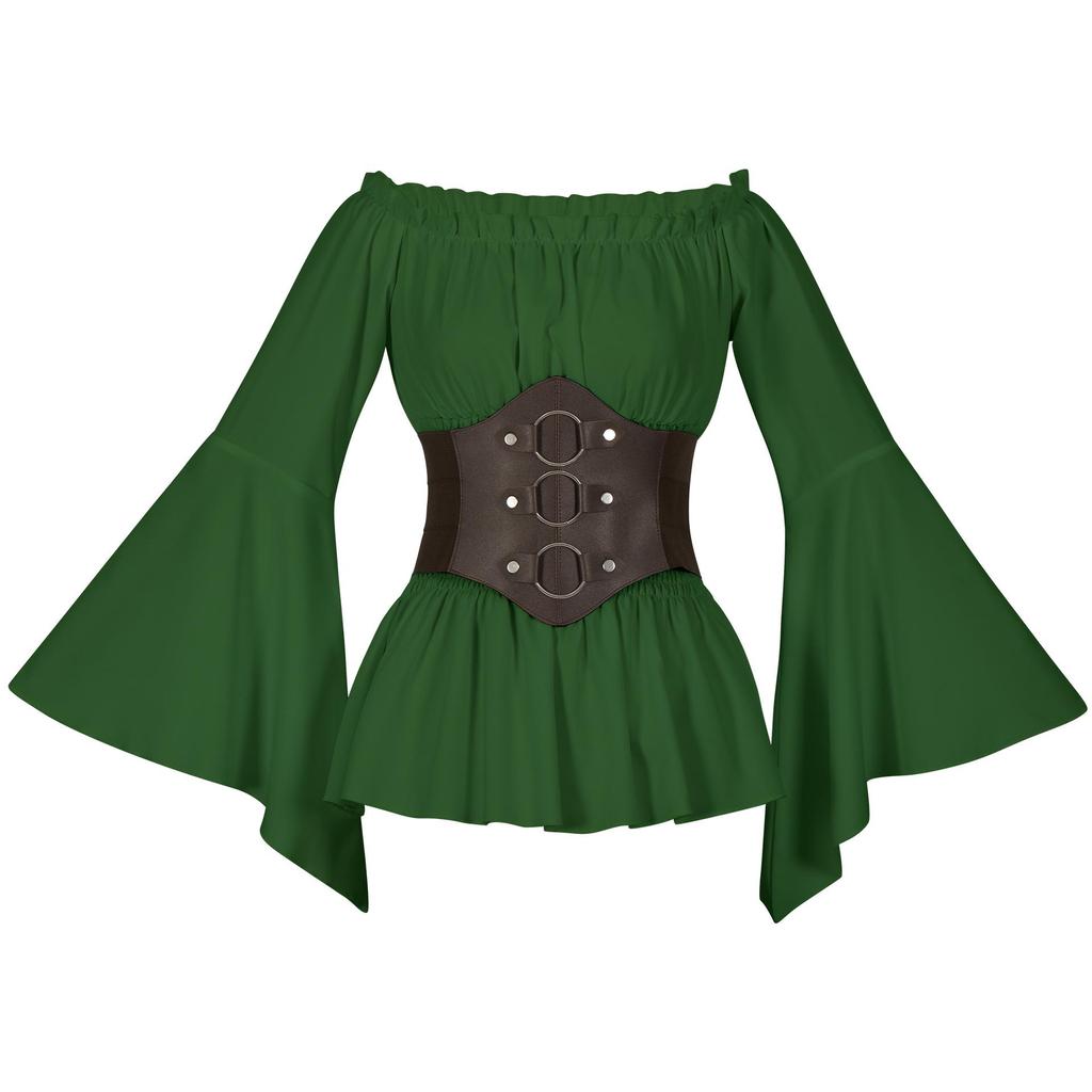 Women's Victorian Ruffle Bohemian Pirate Shirt with Belt