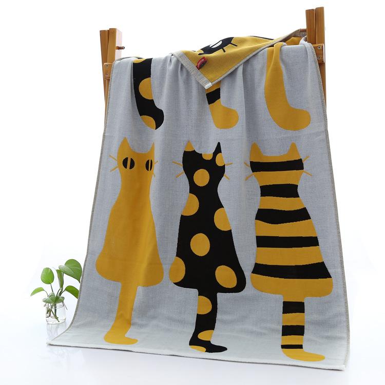 70x140cm Bath Towel Cotton Gauze Adult Household Absorbent No Lint Bath Towel Cute Soft Cartoon Pure Cotton Sand Bath Towel