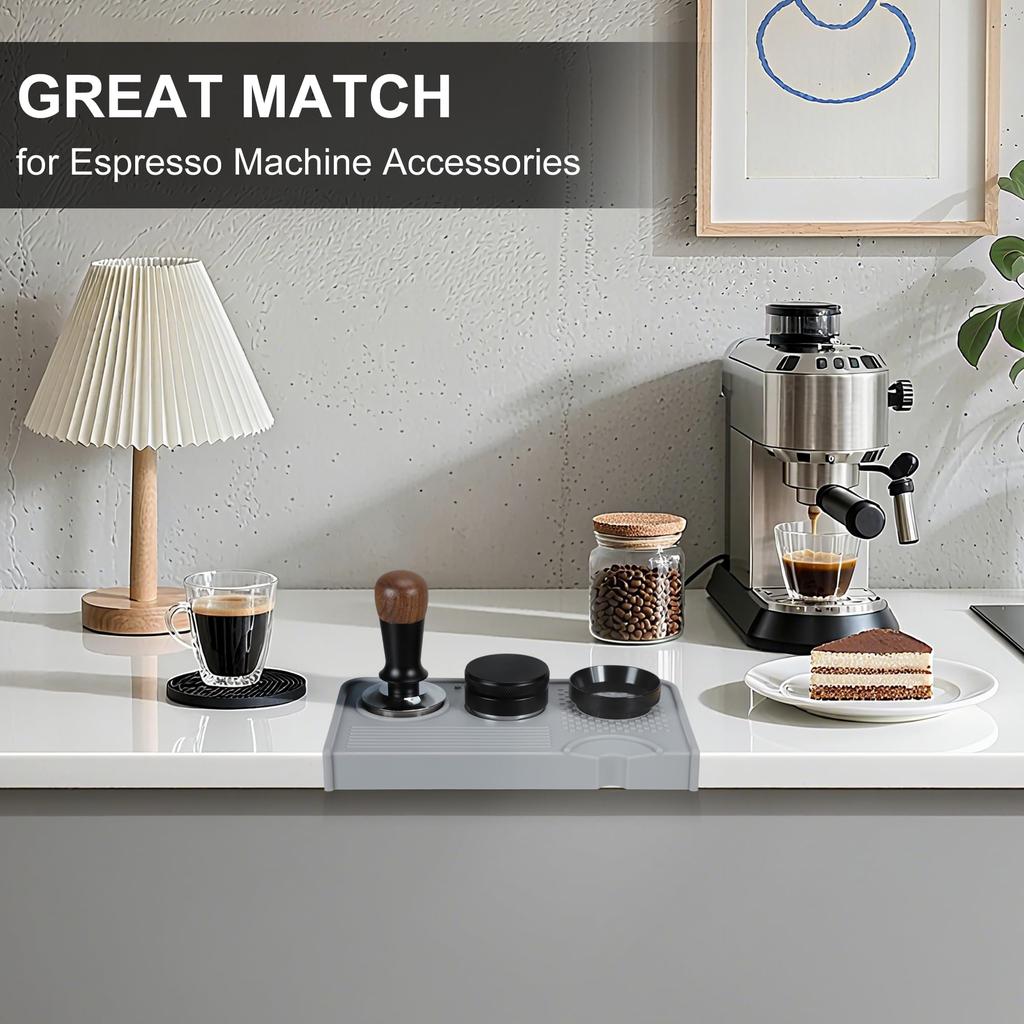 VOCOSTE Tamper Mat, Espresso Tamping Mat, Silicone, Heat-Resistant, L-Shaped Edge, Non-Slip, Anti-Slip, Washable, Coffee Tamper Tool, Coffeeware