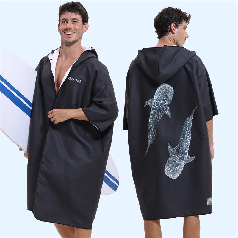 2025 Quick-Dry Hooded Swim Poncho with Zipper - Portable Bathrobe and Beach Towel