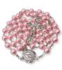 Nazareth Store Pink 8mm Pearl Bead Rosary Necklace Miracle Medal & Cross In Velvet Bag 20 Inch, Pearl