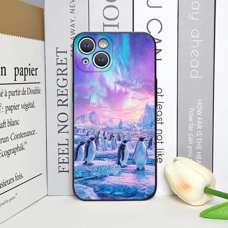Creative Art Starry Sky Penguin Oil Painting Phone Case for iPhone 17 16 12 11 14 13 15 Pro Max Mini XS MAX XR 7 Plus Soft Cover