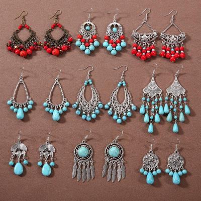 Bohemian Turquoise Tassel Earrings: Retro Ethnic Style Tibetan Jewelry for a Unique Personality