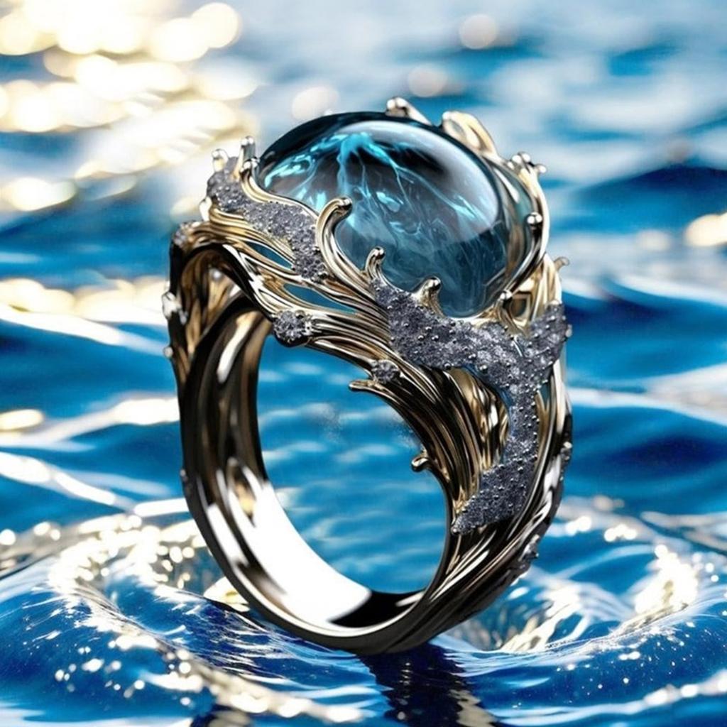 Inspirational Oceans Rings Adjustable Waving Designs in Silver Elegant Gifts for Women Ladies Sturdy Resin Craftsmanship
