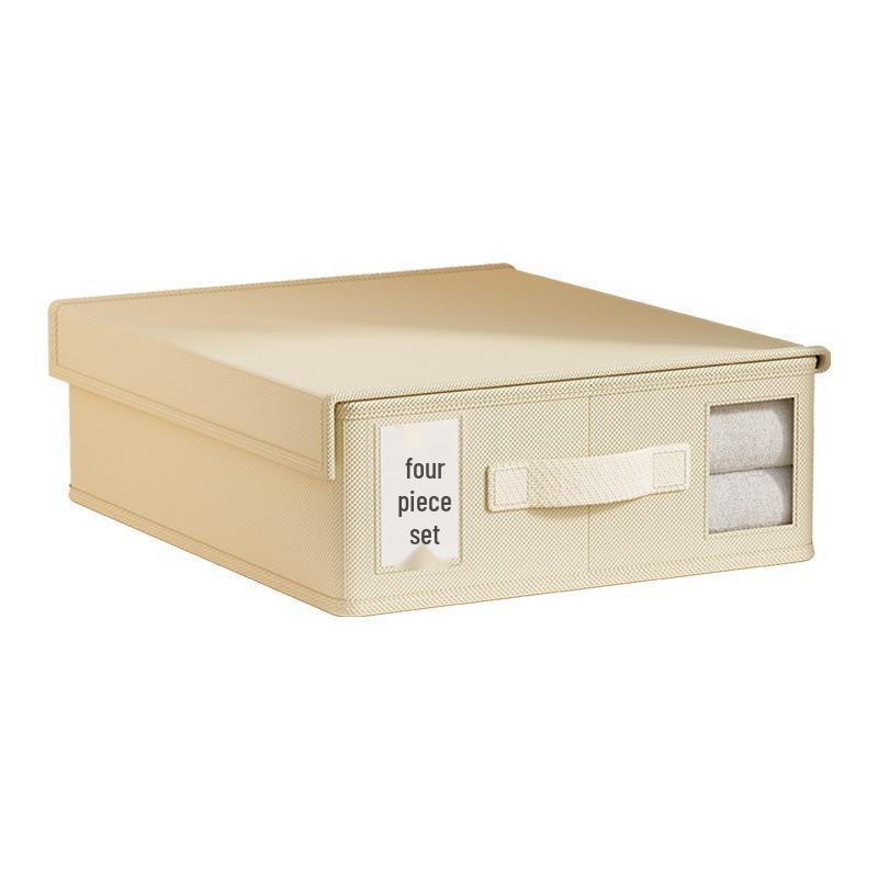 Upgraded Non-woven Four-Piece Bedding Storage Box Set with Leather Handles