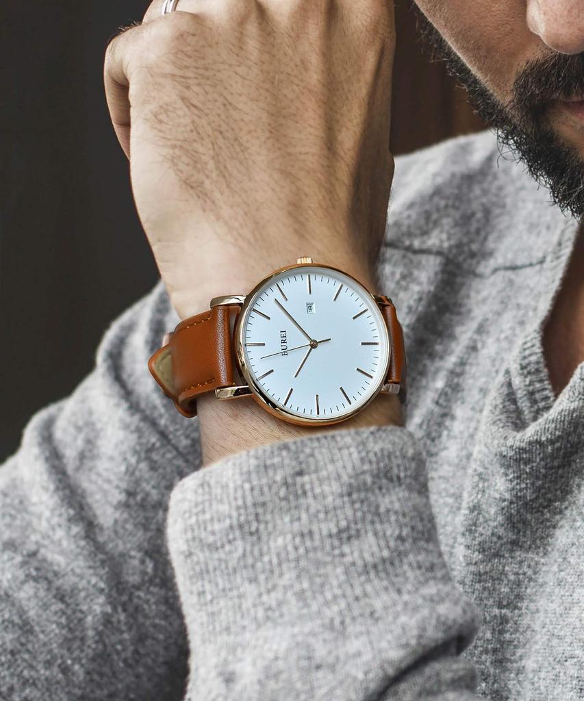 BUREI Men's Watch Leather Popular Brand Analog Simple Waterproof Men's Watch Stylish Commuting Business Men's Watch [Item]