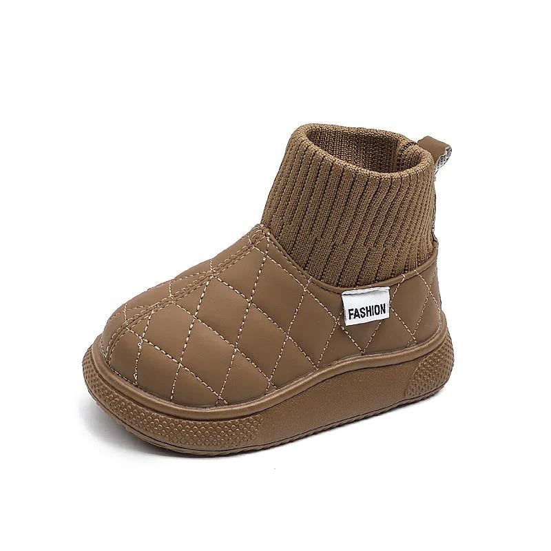 

Boys Girls Flat Shoes Non-slip for Winter Children Warm Boots with Thick Cotton Kids Snow Boots Solid Color 21 хаки