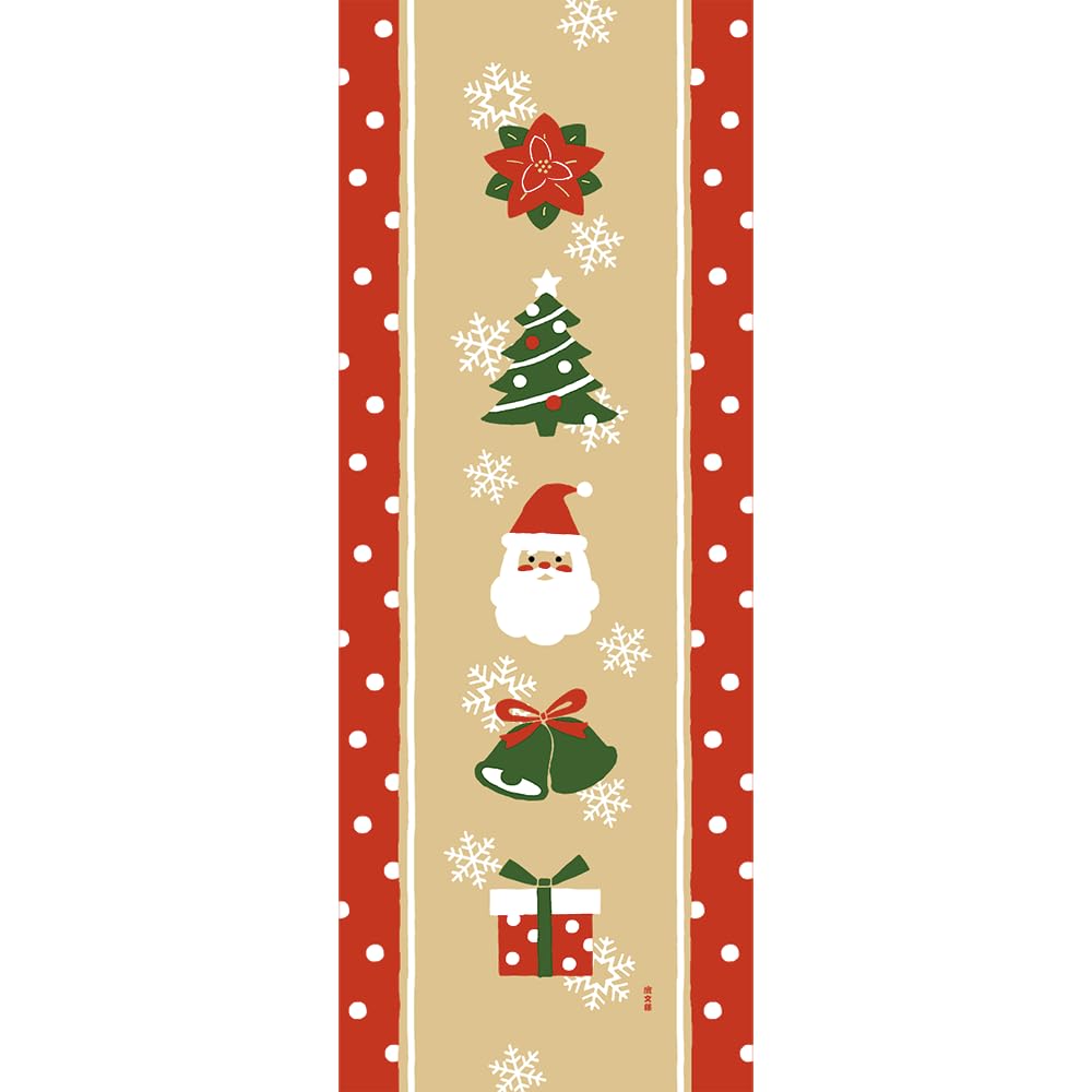 Hamamonyo Illustrated Tenugui - Heartwarming Christmas, Japanese Hand Towel бежевый