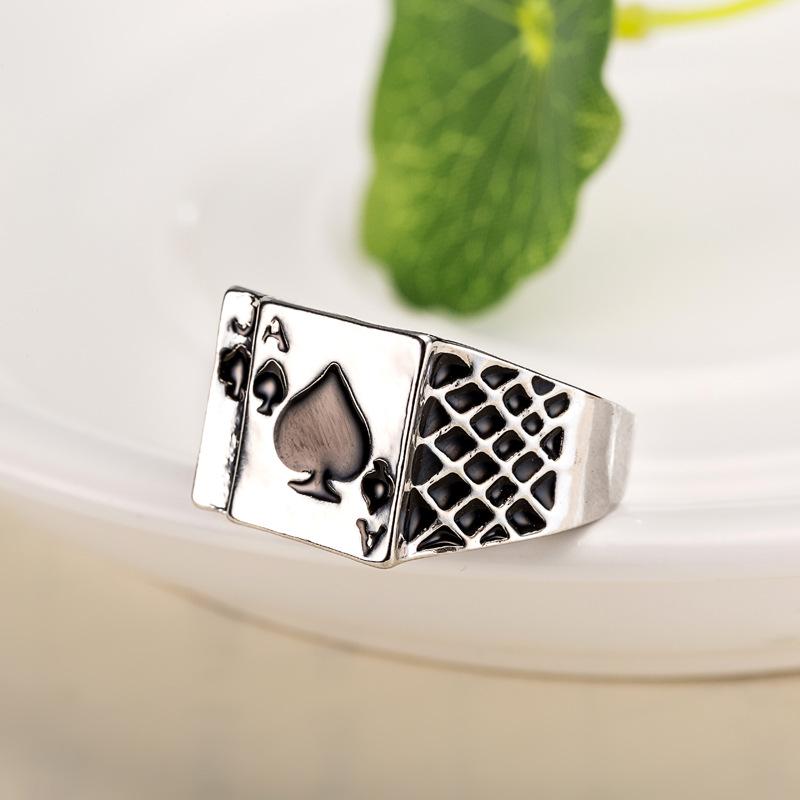 Ace of Spades Poker Ring Oil Dripping Trendy Ring Men's Punk Style