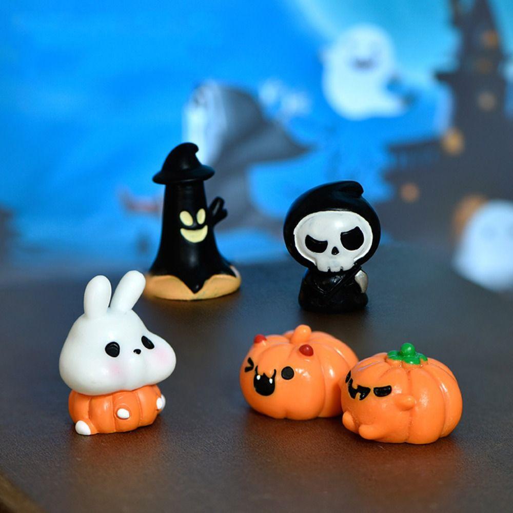 Resin Ghost Pumpkin Miniature Figurine Mini Halloween Fairy DIY Resin Craft  Car Decor