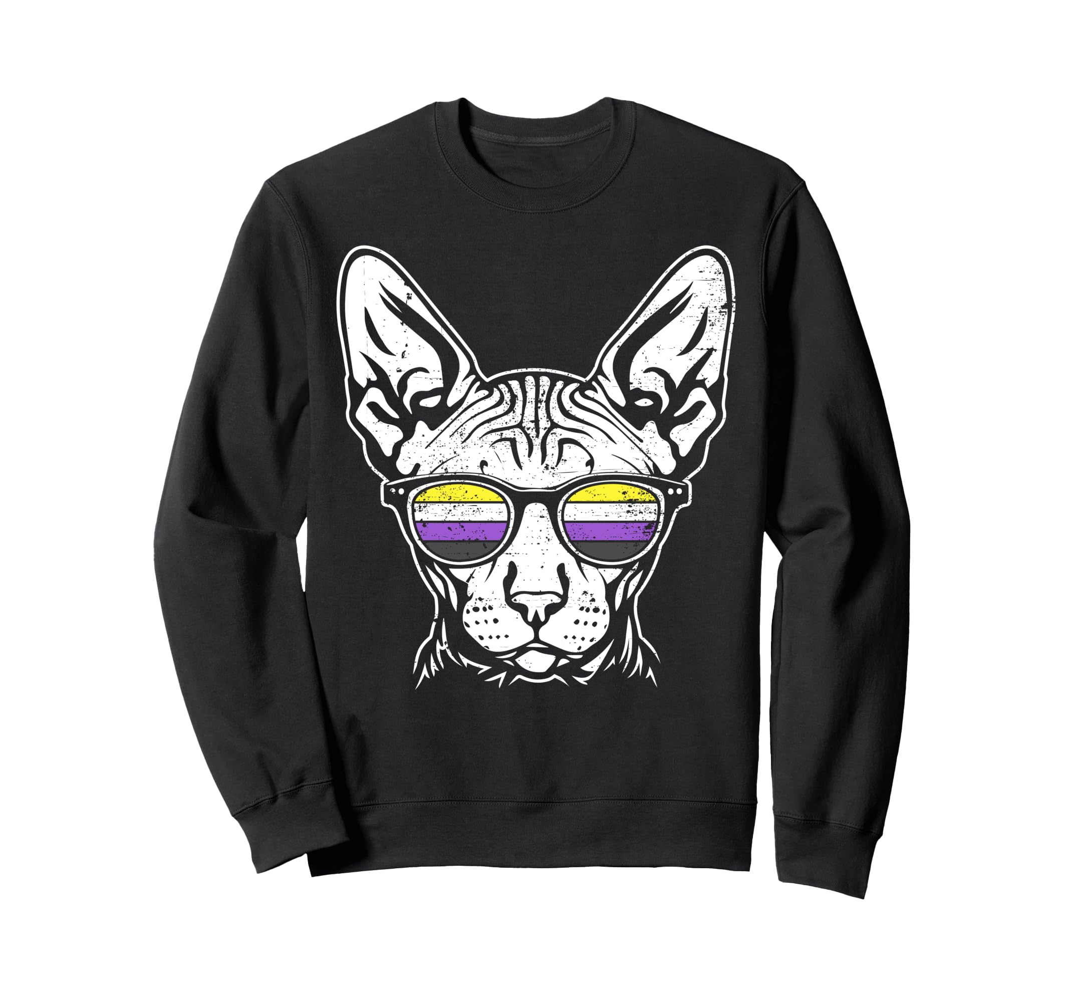 

Nonbinary Pride Sphynx Cat Sunglasses Pride Art Sweatshirt чорний