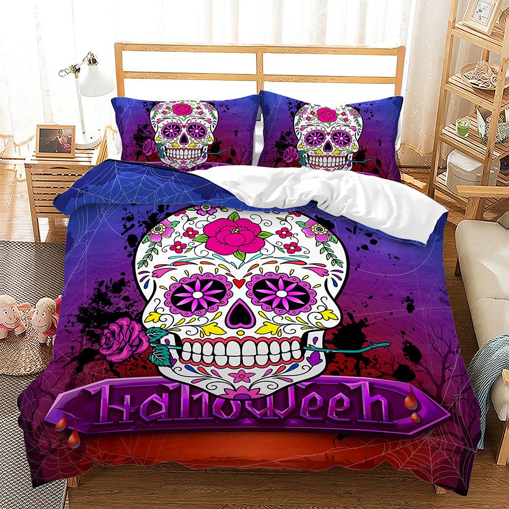 3D Lebka Ložní Sada Halloween Peřová Přikrývka Povlak na Polštář 2/3ks Jednolůžko Dvoulůžko Chlapec Muž Horor Domácí Textil