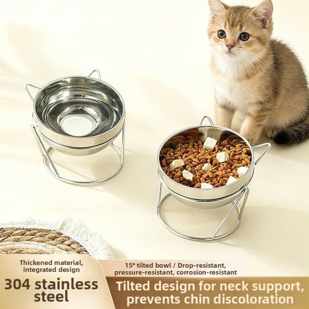 Fall-Resistant Cat Bowl With Stand Stainless Steel Stainless Steel Cat Bowl Pet Water Bowl For Pet