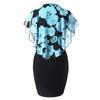 Plus Size Elegant Office Lady Rose Flower Print Cape Bodycon Knee Length Dress