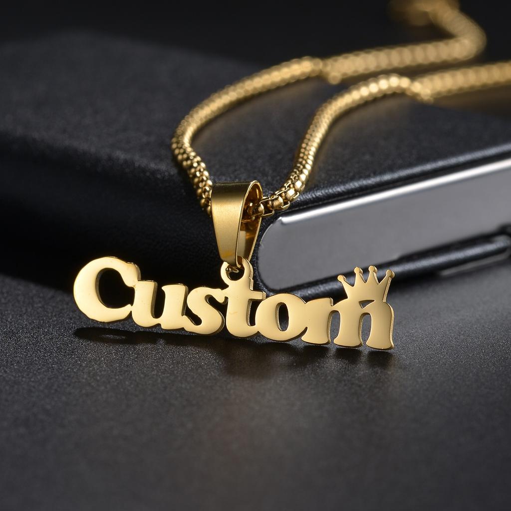 Atoztide Personalized Custom 5cm Big Pendant Names Necklace Stainless Steel Crown Cuban Thick Chain for Men Women Jewelry Gift