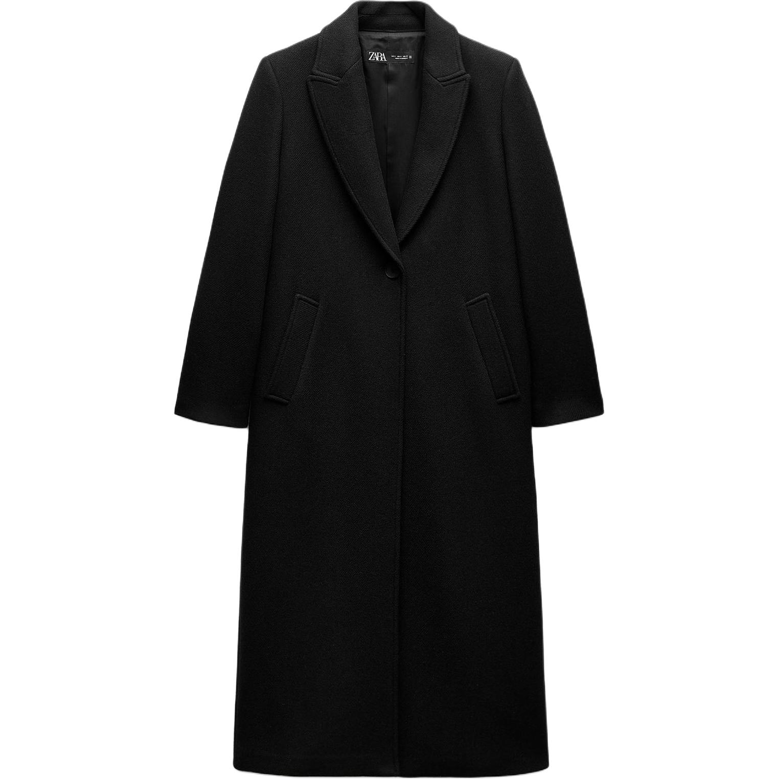 

Zara Collared Shoulder Pad Long Sleeve Coat Women coats Black 9731147-800 M