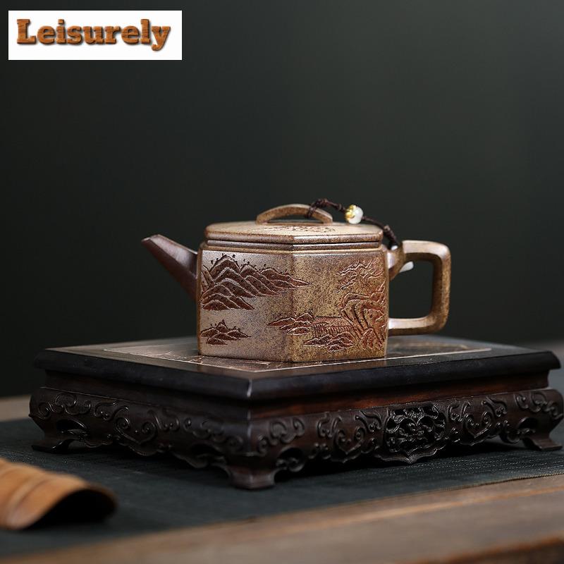 260ml Yixing Purple Clay Teapot Handmade Hexagonal Large Caliber Pot Raw Ore Agilawood Mud Kettle With Infuser Zisha Teaset Gift