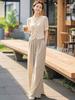 Apricot Top & Wide-Leg Pants Two-Piece Set: Professional, Timeless Summer Outfit for Women