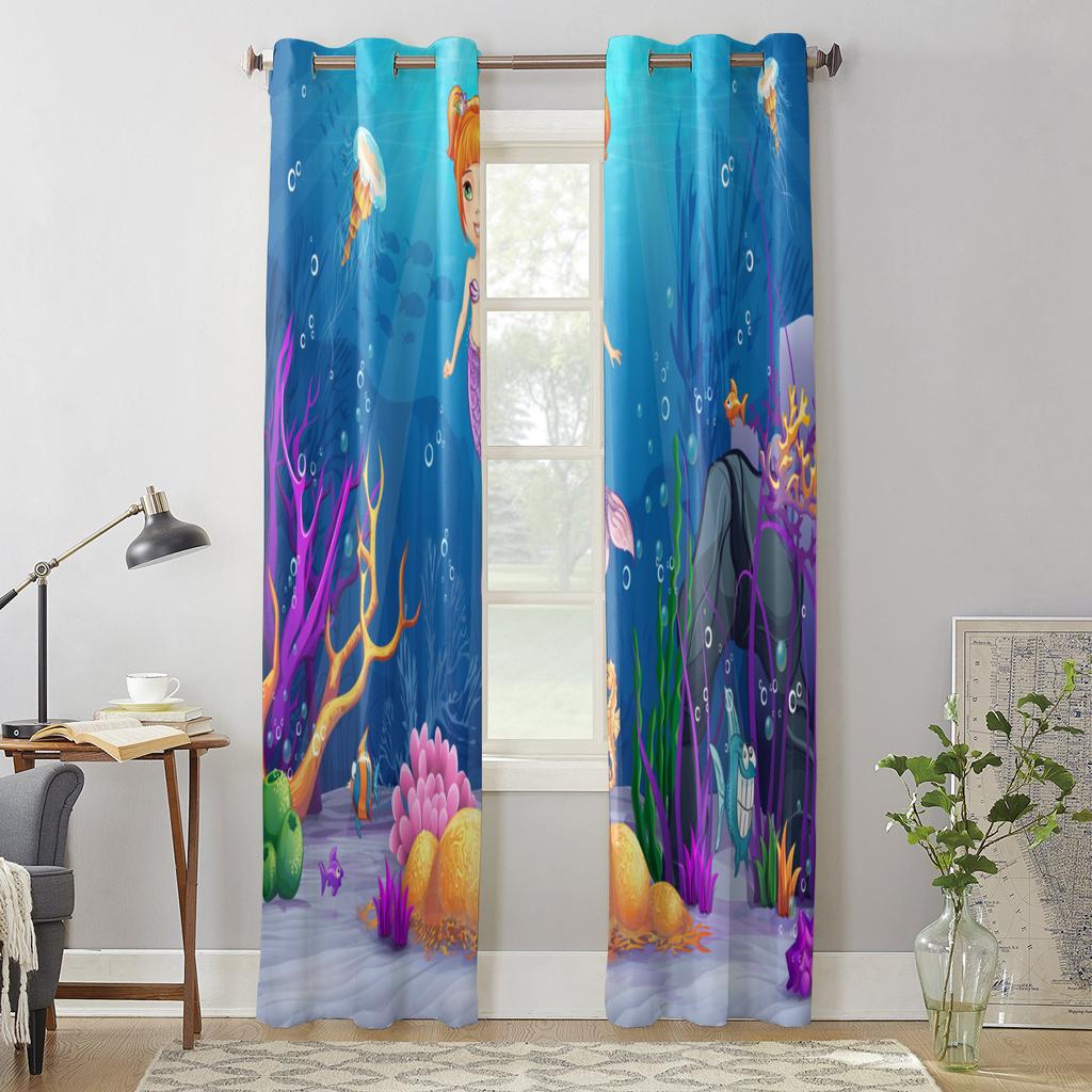 Mermaid Cartoon Children Luxury Curtains for Living Room Window Treatment Curtain for Bedroom Home Decor
