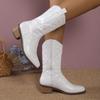 Gold Mid-calf Boots Woman Side Zipper Silver Pointed Western Cowboy Boots Retro Fashion Black Boot Plus Size 36-43 Women Shoes