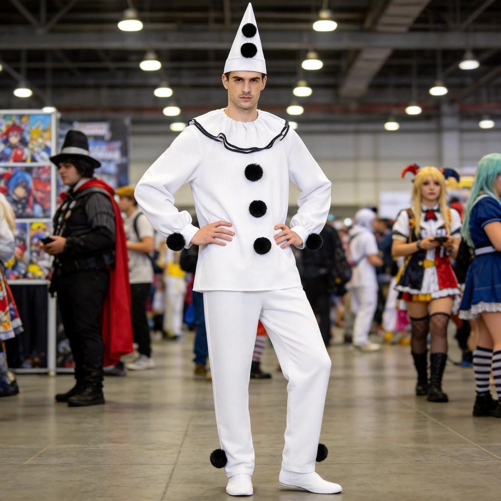 Pierrot Clown Costume For Themed Parties And Cosplay Events With Comfortable Polyester Material