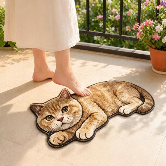 Slip Resistant Door Mat Cute Cat Bathroom Rug, Anti-Slip Absorbent Bath Washable Plush Tile And Wood Floor Kitty for Entrance Kitchen Home Decor