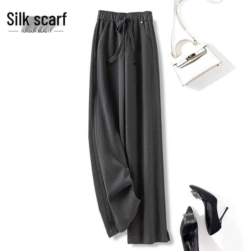 

Women s Elastic Waist Solid Wide-Leg Casual Pants M