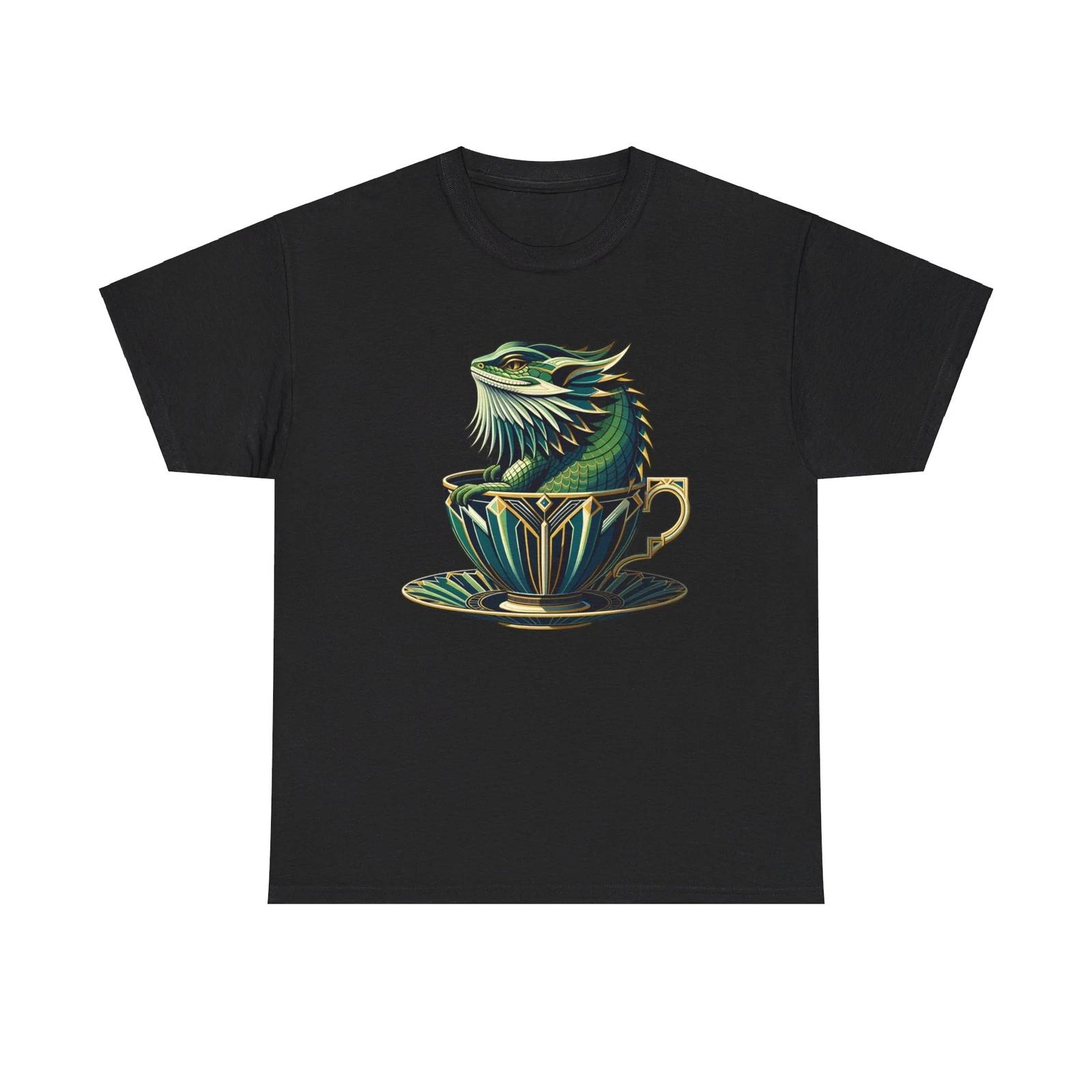 Unisex Adult T Shirt Art Deco Teacup Bearded Dragon Opulence Lizard Graphic Tee 2XL