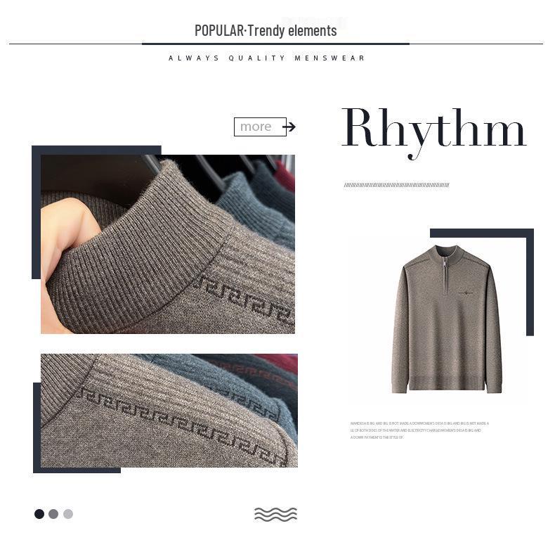Men's Autumn/Winter Embroidered Knit Sweater: Zipper Stand Collar, Middle-aged Style, Fashionable & Thick, Versatile Warmth