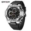 Sanda Men's Trendy Outdoor Sports Watch - Waterproof, Luminous, Multifunctional with Dual Display & Alarm.