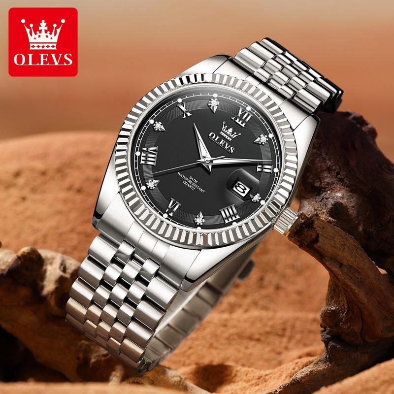 Oulishi Men's Quartz Watch: Single Calendar, Solid Band, Business Waterproof, Luminous