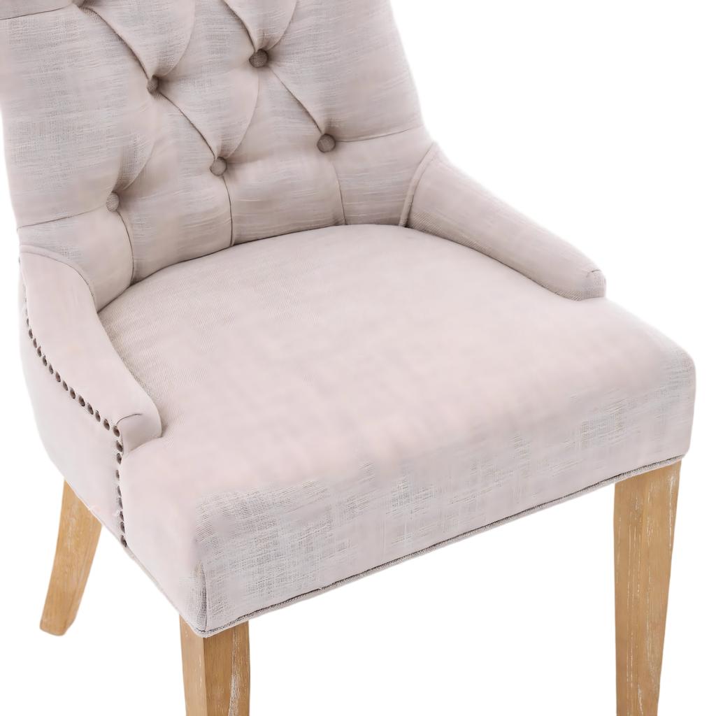 Dining Room Fabric Armchair with KD Legs and Decorative Rivets - Assemblable Upholstered Chair, Modern Design, 2-Piece Set