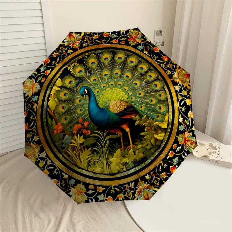 

1PC Peacock Floral Umbrella-8-Rib Reinforced, Automatic Open, Lightweight & Durable, Cute Fashion Accessory for Outdoor-K1276