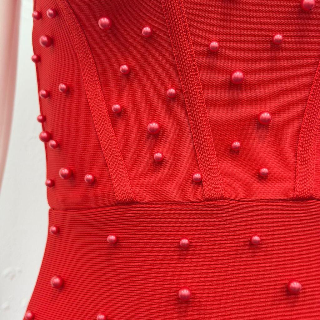 Elegante Vestido de Noite Bandage Quadrado com Alças Finas e Contas