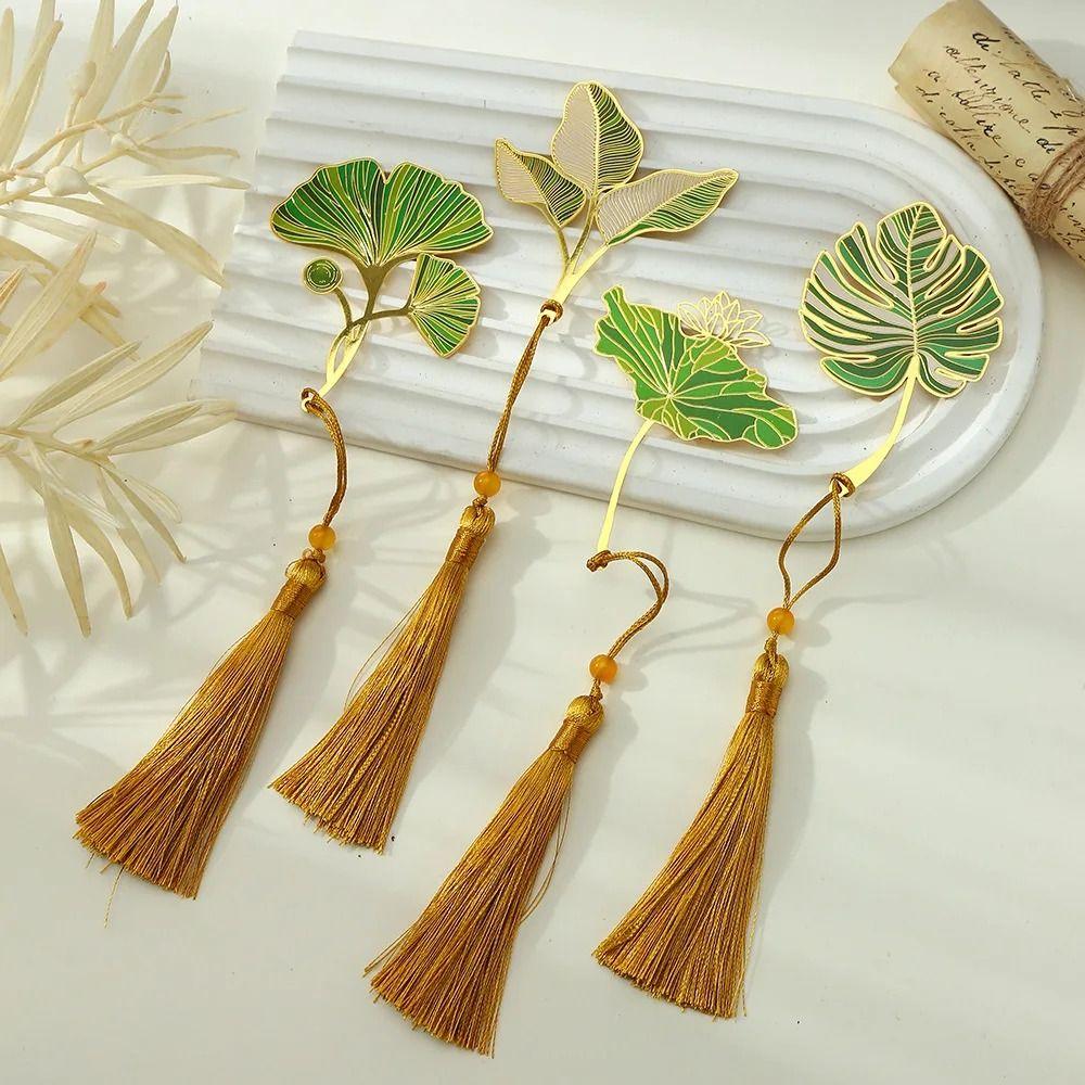Metal Lotus Leaf Vein Metal Bookmark Brass Green Leaf Bookmark Chinese Style Bookmark  Student Gift