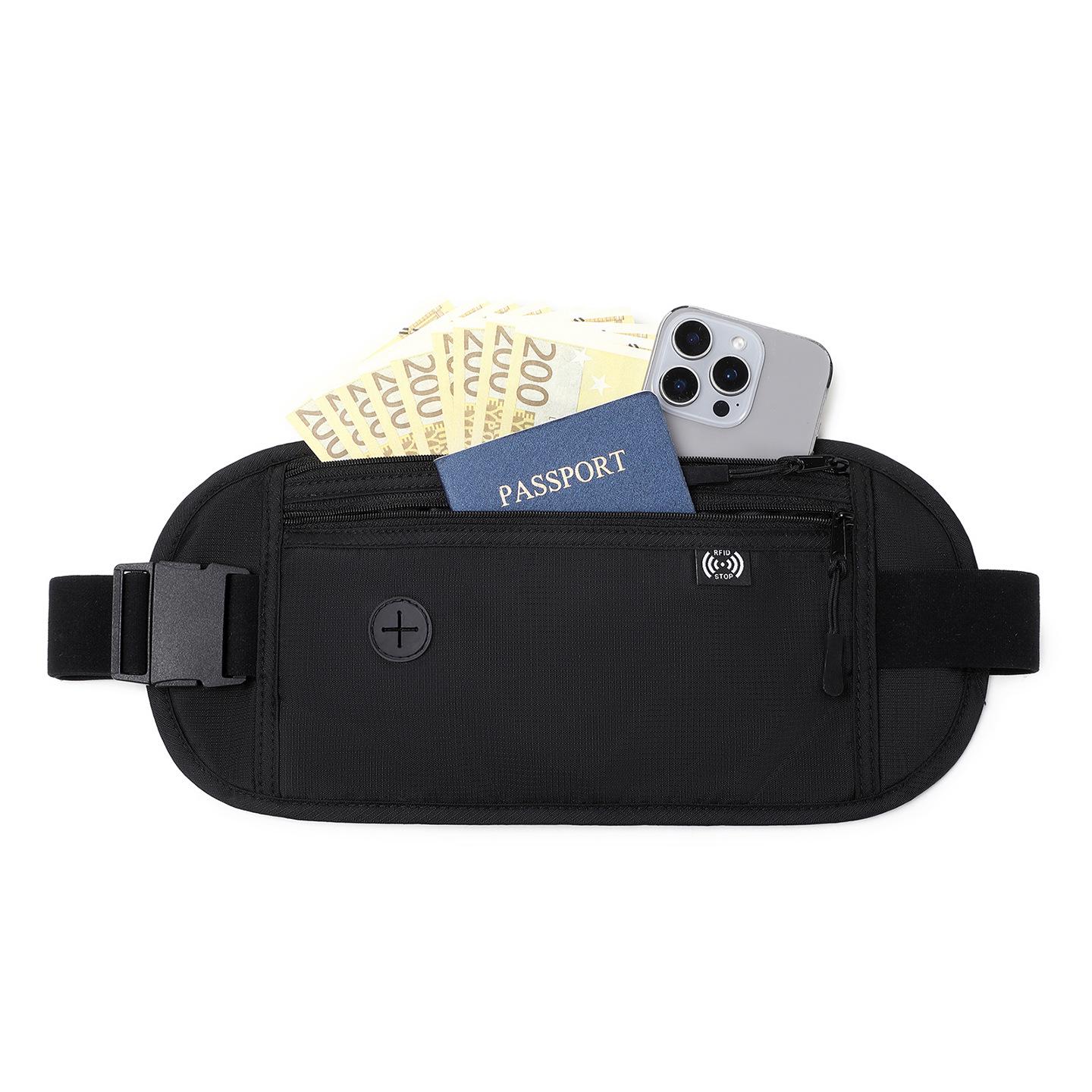 

Anti-Theft Waterproof Travel Waist Bag with Card, Passport, and Phone Storage чёрный